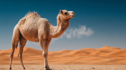 Lonely traveler in the desert, dromedary camel