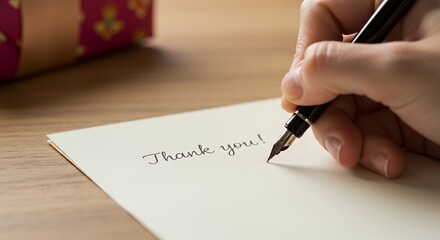 Handwriting Thank You Note with Fountain Pen on Paper, Expressing Gratitude and Appreciation, Office Stationary and Written Communication
