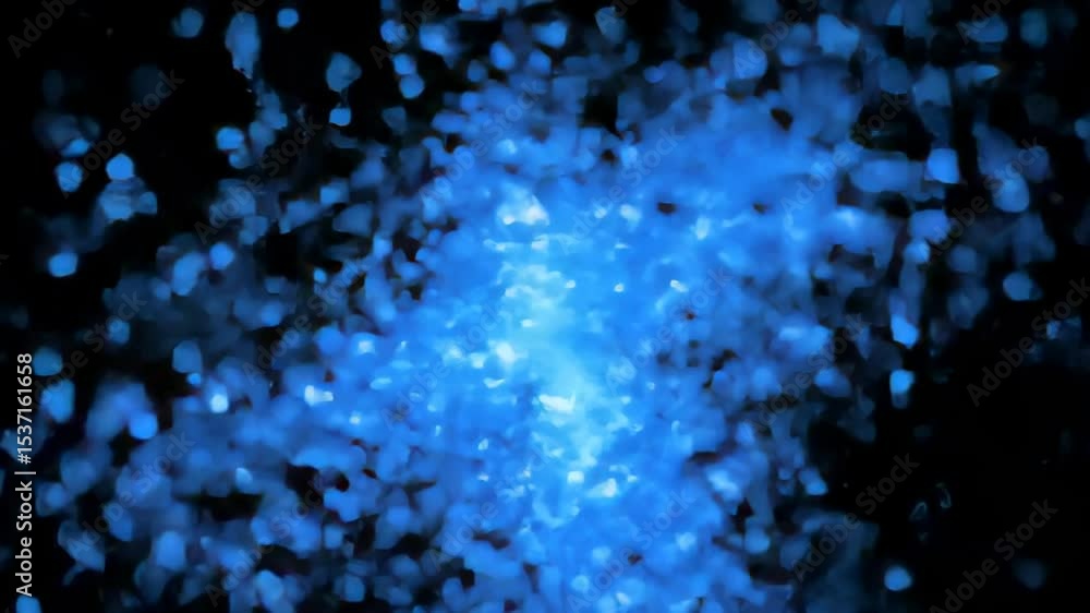 Poster abstract blue bokeh effect with glowing particles against dark background