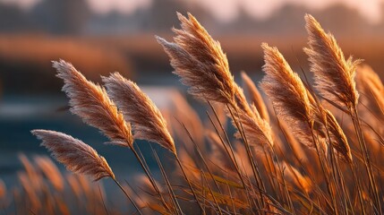 Soft wind moving dry pampas grass at dusk, evoking peaceful outdoor charm