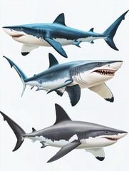 Naklejka premium set of sharks Isolated on White Background