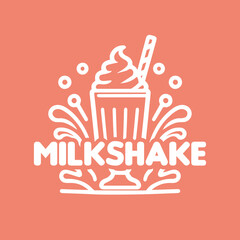 Milkshake Logo Design in Simple Single Outline Silhouette Vector with Splash Milk.eps