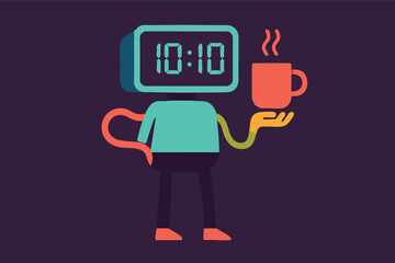 man with clock and tea