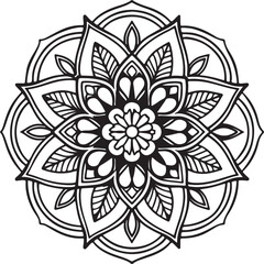 Stylized circular mandala drawing that blends traditional and contemporary aesthetics for use in various digital designs.