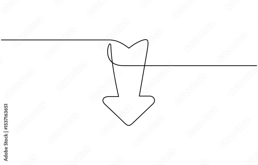 Poster continuous line download icon.drawing one line download sign, one line continuous drawing of arrow p