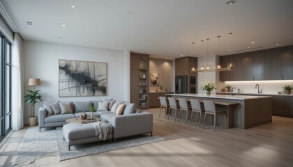 Modern Living Room and Kitchen in a Stylish Apartment With Natural Light and Minimalistic Design