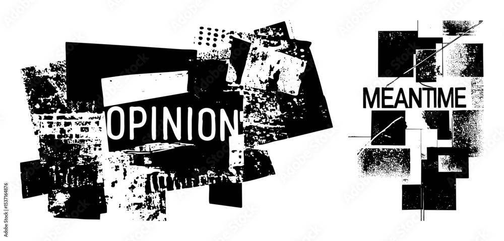 Aufkleber vector abstract typographic compositions with opinion and meanwhile text elements.