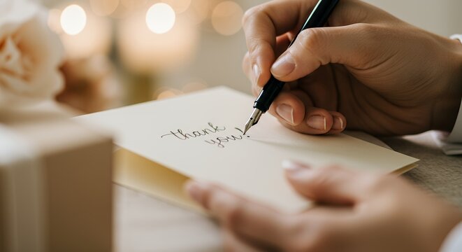 Elegant Close-Up of Handwritten Thank You Note with Fountain Pen for Gratitude and Appreciation.