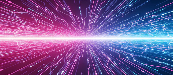 Dynamic Digital Network with Flowing Pink and Blue Data Streams, Representing Indian Technology and Global Connectivity