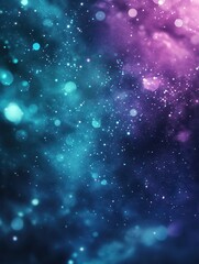 Fototapeta premium Dreamy abstract background with shimmering stars in deep purple and teal hues.