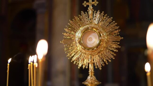 Radiant Monstrance A Golden Symbol of Faith and Devotion in a Sacred Space