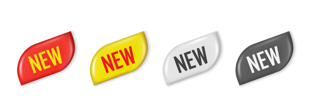 New sticker label vector design. 3D Round sticker badge with new product. Advertising discounts symbol. Promotion for advertisement, special offer, best choice. Trendy and modern vector in 3d style.