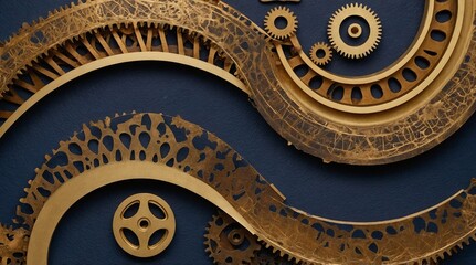 Obraz premium Abstract Gold and Brown Gears Pattern on Dark Blue Background
