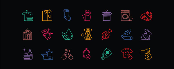 This laundry icon set features 21 editable stroke . It includes clothes, washing machines, cleaning tools, natural fabrics. Ideal for laundry services, and sustainable washing product packaging.