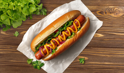 Blank white crumpled baking paper mockup with hot dog, ai generated