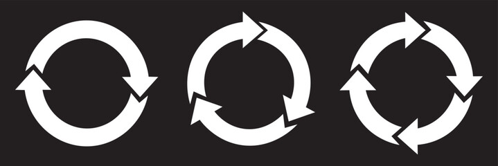 Refresh icon vector. White recycle vector icon symbol. Repeat and reload icons set and arrow rotation circle. Refresh reload sync icon sign vector design.