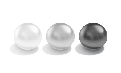Blank black, white and silver pilates ball mockup, side view
