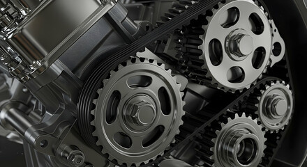 Detailed Close Up of Dark Grey Metal Gears and Engine Components