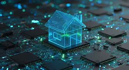 Digital House on a Circuit Board:  Smart Home Technology Concept
