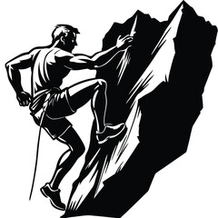 Rock Climbing A Silhouette Illustration of a Climber Scaling a Rugged Cliff Face