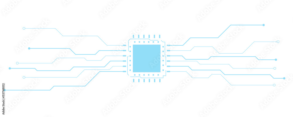 Fototapete Abstract white blue digital technology futuristic circuit board background design. Technology dots lines connect network background.