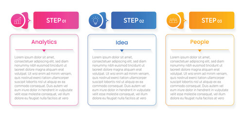 Colorful Business infographic template. 3 Step timeline journey. Process diagram, 3 options on white background, Infographics elements vector illustration.