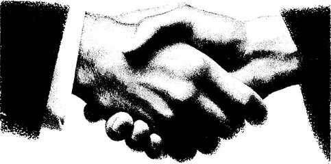 High contrast black and white handshake with briefcase emphasizing business partnership