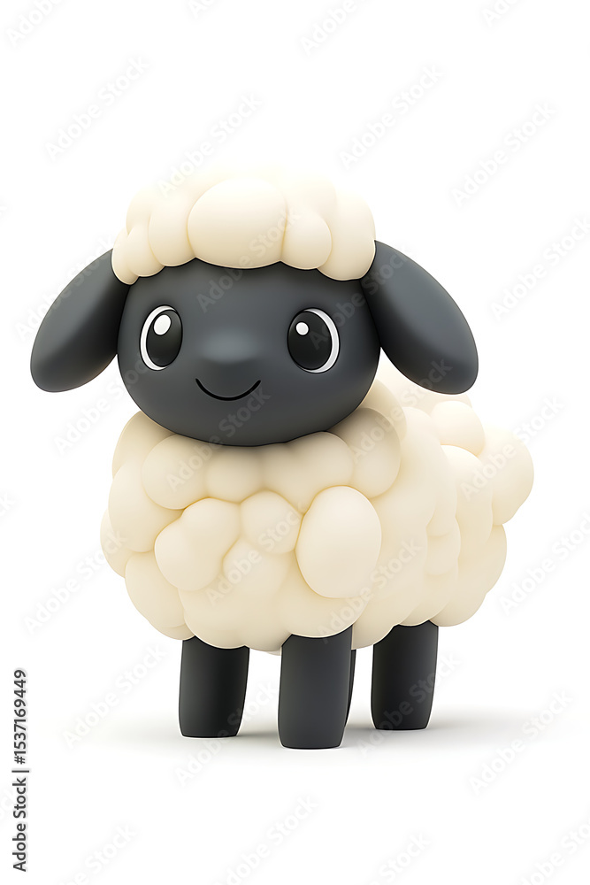Poster cute cartoon sheep character with a fluffy body and cheerful expression in a playful setting
