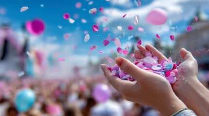 Celebration event with colorful confetti outdoor festival image of joy vibrant atmosphere close-up perspective