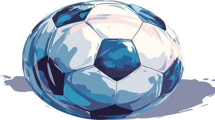 A digital illustration of a soccer ball. The ball is predominantly white with blue pentagonal panels.  The style is painterly, with visible brushstrokes and shading creating a glossy effect
