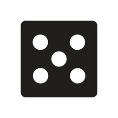 A clear and simple black die displaying the number five with distinct white pips, ideal for gaming or numerical concepts