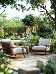 Obraz premium Stylish garden seating furniture outdoors chairs.