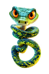 Fototapeta premium Colorful cartoon snake character with vibrant scales and expressive eyes, coiled and animated