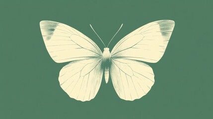 Obraz premium A pale yellow butterfly with delicate wings spread against a green background
