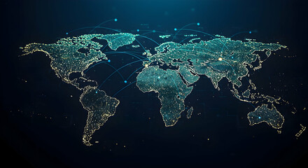 Glowing World Map Network Connections Illustration