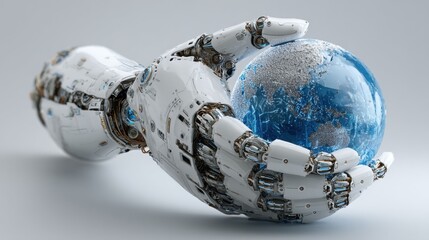 Robotic Hand Holding a Transparent Globe