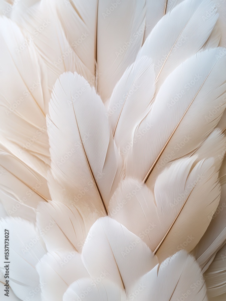 Aufkleber close-up view of overlapping white and beige feathers creating a soft, delicate texture