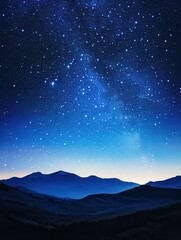 Enchanting night sky with myriad stars illuminating a serene landscape cosmic wonder celestial beauty dreamy horizon deep blue gradient peaceful scene nature