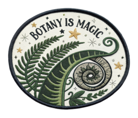 Botanical wonders magic of plants and ferns nature embroidery art whimsical circular. Patch concept png