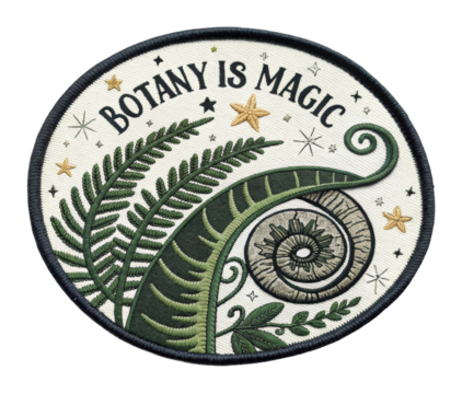 Botanical wonders magic of plants and ferns nature embroidery art whimsical circular. Patch concept png
