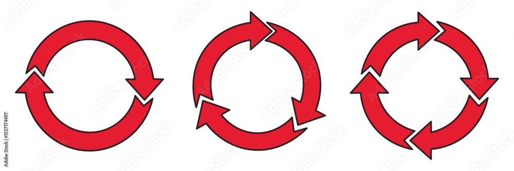 Poster circle arrow vector icon set. rotation, recycle and refresh icon symbols with two, three and four ar