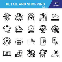 Retail and Shopping line icons for commercial use.