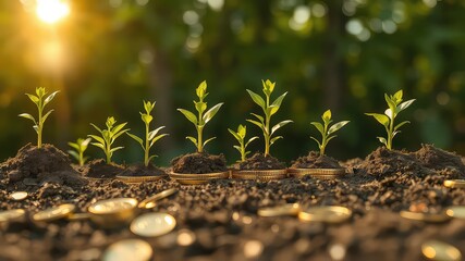 Investment in the Future Young Plants Growing from Coins, Symbolizing Financial Growth and Sustainability
