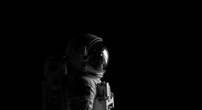 An astronaut exploring the vast, dark expanse of space against a starry black background - Powered by Adobe
