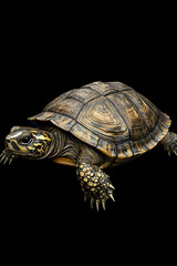 Obraz premium A close-up of a turtle swimming gracefully in a dark underwater environment