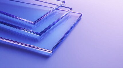 Stack of Transparent Glass Sheets on a Light Blue Background