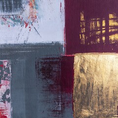 Obraz premium Abstract painting with grey, burgundy, and gold tones.