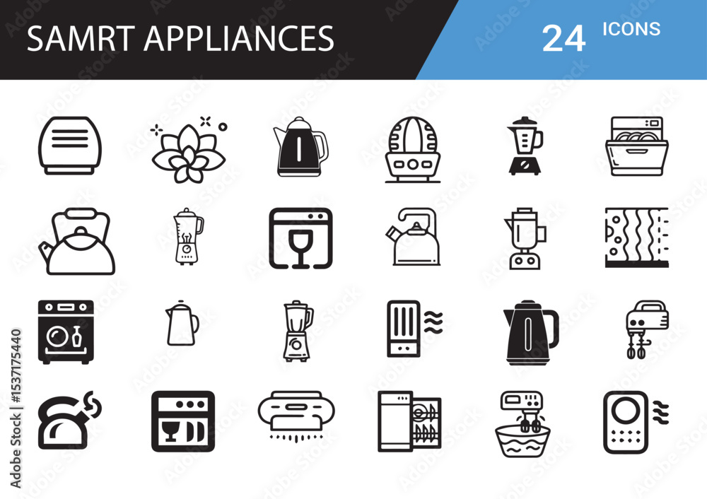 Poster appliance icons: a diverse array of meticulously crafted icons representing a range of home applianc