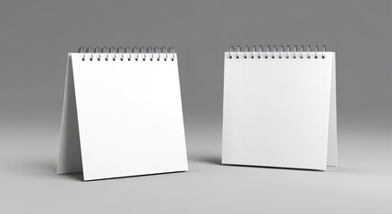 Minimalist White Desk Calendar Mockups in Close-Up &ndash; Blank Pages for Notes, Planning, or Design on Grey Background