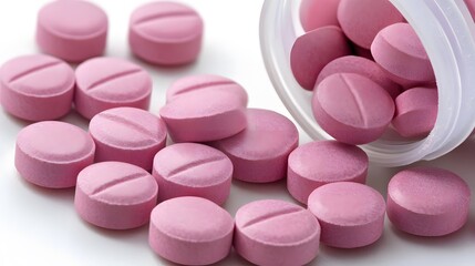 Pink Pills Spilled from Bottle Close Up